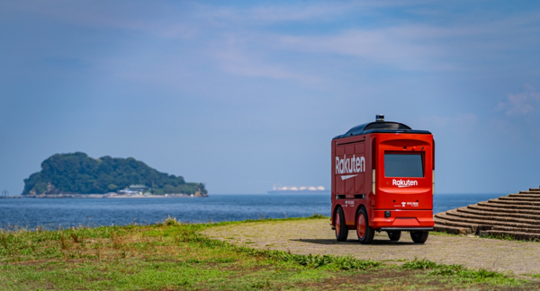 '세이유 요코스카 지점'에서 '우미카제 공원'까지 자율 주행 차량으로 식료품을 배송하는 라쿠텐의 UGV (사진 = Rakuten 홈페이지)