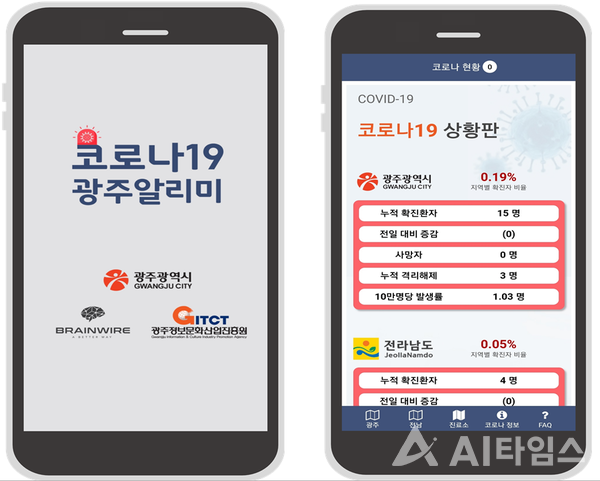 코로나19 광주알리미 앱. (사진=광주정보문화산업진흥원 제공). ©AI타임스