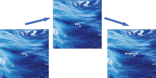 주어진 사진에 기존 압축 기술 VVC(Versatile Video Coding)를 적용한 뒤, ETRI-PQE을 적용해 화질을 개선한 사진