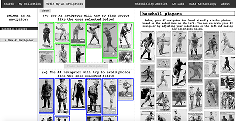 의회도서관의 AI 툴 네비게이터는 검색어에 따라 관련 이미지만 빠르게 분류해 보여준다. 사진은 1600만부 가운데 '야구선수' 관련 이미지만 정리한 모습. (사진=The Library of Congress).