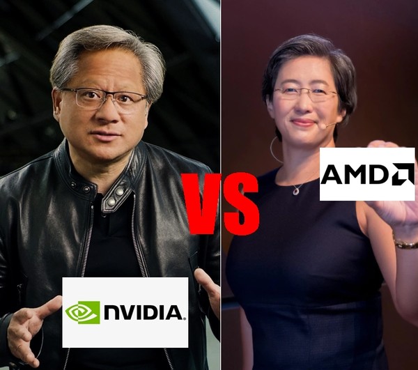 엔비디아 젠슨 황 CEO(왼쪽)와 AMD 리사 수 CEO (원본사진=엔비디아, AMD)