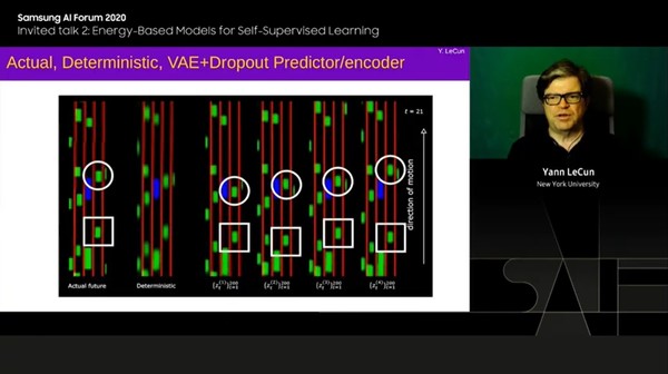 '자기 지도학습' 관련 최신 모델에 대해 발표한 얀 르쿤 박사 (사진=삼성 AI 포럼 캡처)