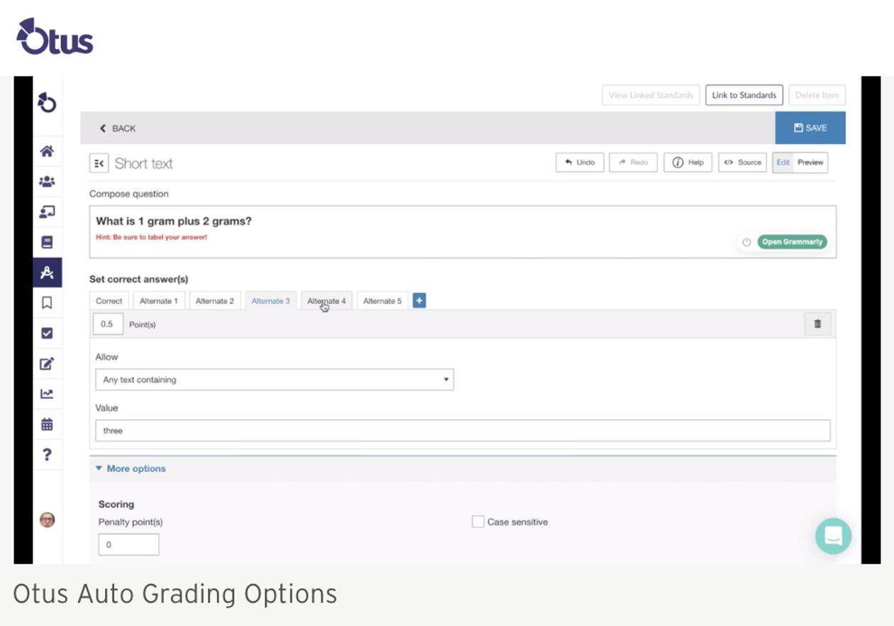 오투스가 제공하는 온라인 교육 플랫폼 설정 창. 오투스는 정답을 오답으로 인식하는 문제점은 자사 소프트웨어 잘못이 아닌 플랫폼을 이용해 과제 프로그램을 만드는 교사들 책임이라고 항변했다. 교사들이 다양한 정답을 입력하지 않았기 때문이라는 것. (사진=otus.com).