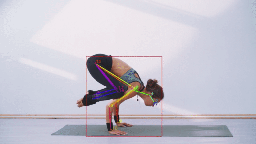 카카오브레인 딥러닝 API를 사용해 요가 수행자 인체 키포인트를 측정하고 있다.  (사진=이프 카카오 2020)