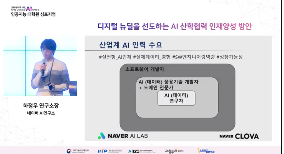 실제 AI 산업에서는 AI 기본 연구자보다 더 많은 응용 개발자 인력이 필요하다. (이미지=AI대학원 심포지엄 영상 캡처)