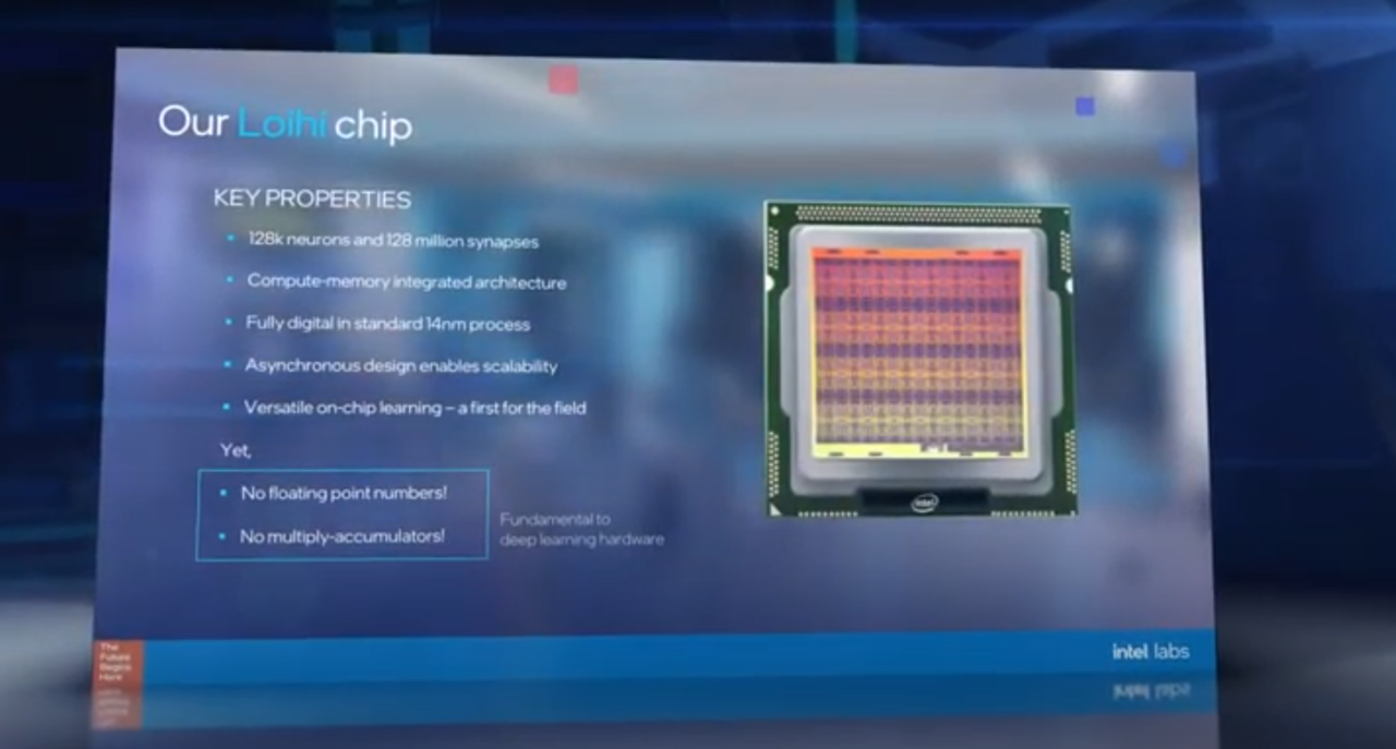 인텔 랩스에서 소개된 뉴로모픽 컴퓨팅용 로이히 칩(사진=인텔 랩스 2020 유튜브 소개 영상 캡처)