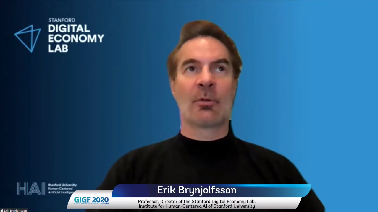 'GIGF 2020'에 참석한 에릭 브리뇰프슨 스탠퍼드대학 디지털경제연구소장(사진=기획재정부 혁신성장추진기획단 유튜브 채널 캡처)