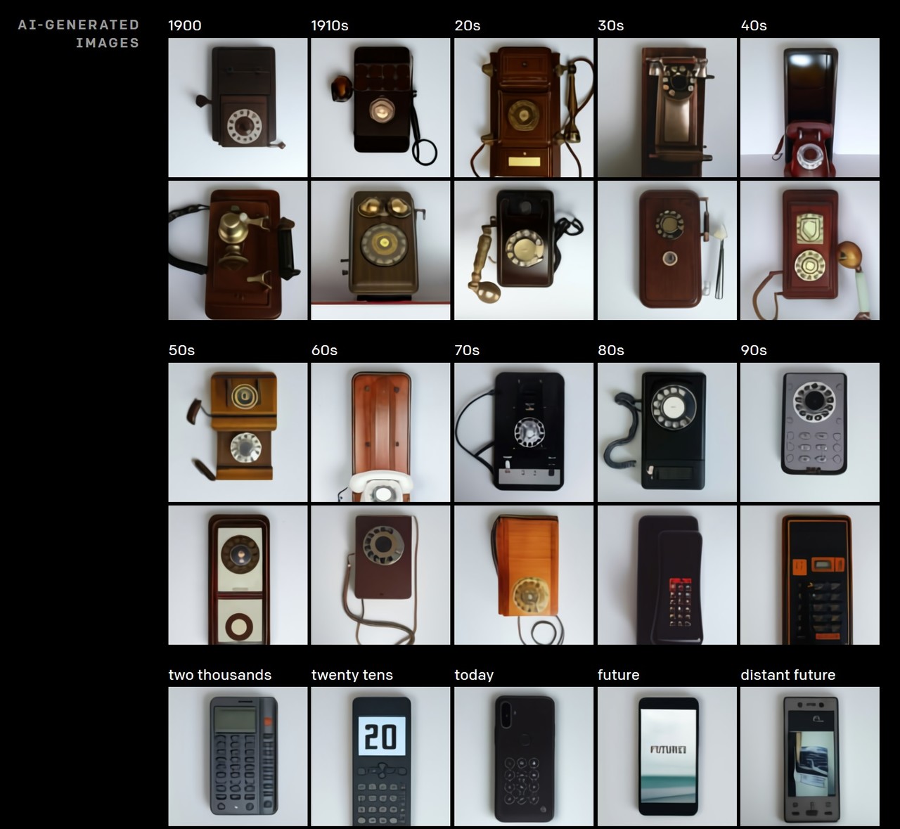 DALL·E가 만든 시대별 전화기 이미지(사진=오픈AI 블로그)