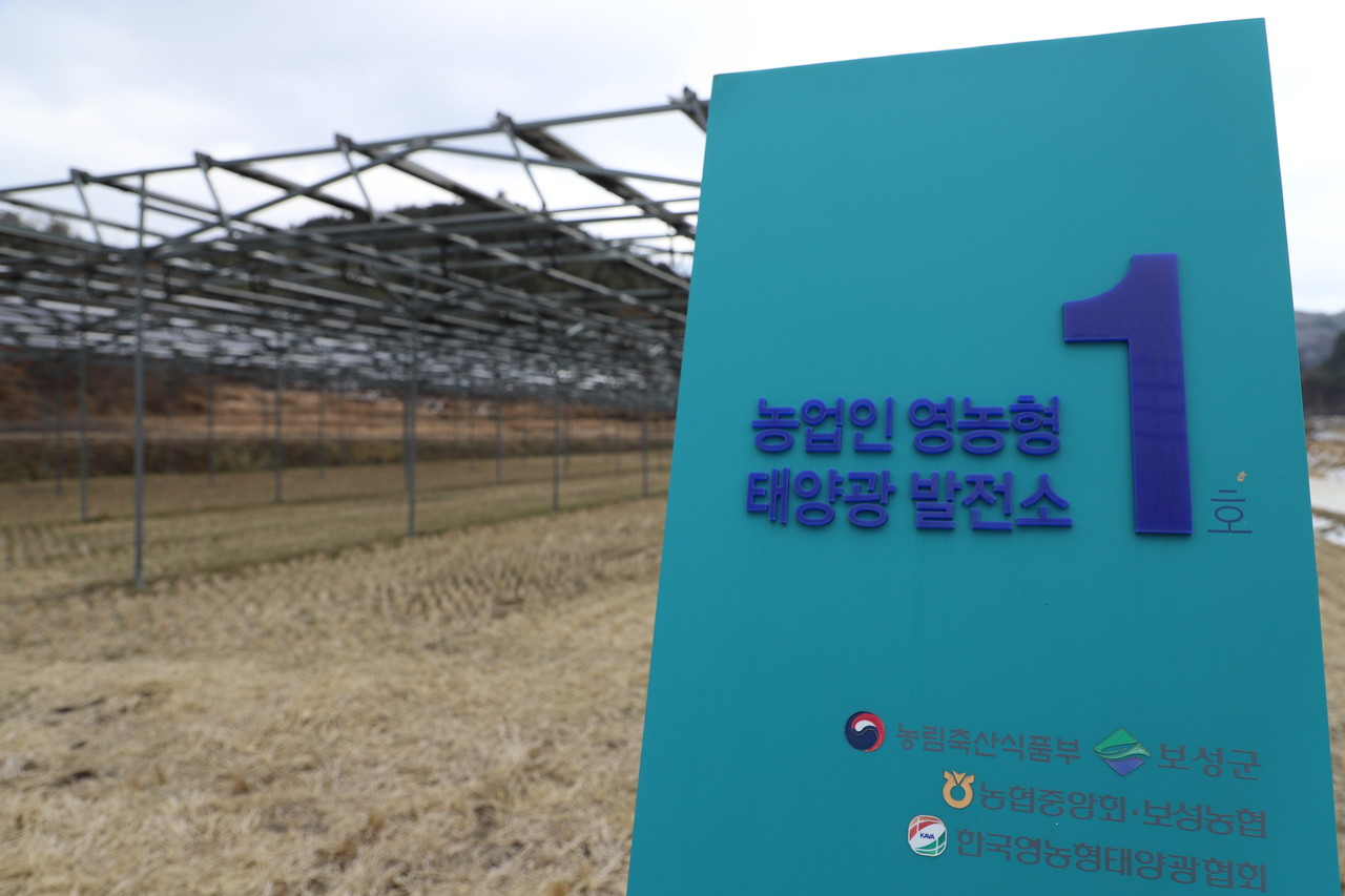 문병완 조합장이 자신의 고향인 보성군 옥암리에서 운영하고 있는 영농형 태양광 실증단지.