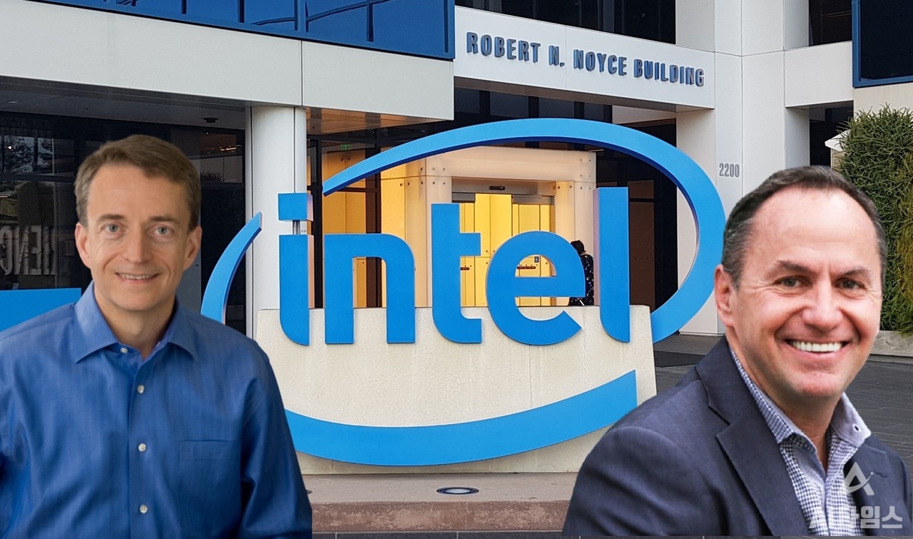 차기 인텔 CEO로 선임된 팻 겔싱어(왼쪽)와 밥 스완 현 CEO(사진=인텔, 양대규 기자)