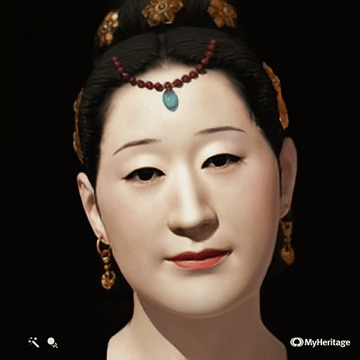 디지털 복원된 백제 여인을 마이헤리티지(MyHeritage)의 인공지능(AI) 서비스로 구현한 모습. 최근 온라인 가계도 플랫폼인 마이헤리티지는 AI 딥페이크 기술을 적용해 사진 속 인물을 움직이는 영상으로 바꿔주는 '딥 노스텔지어' 서비스를 공개했다. (사진=MyHeritage).