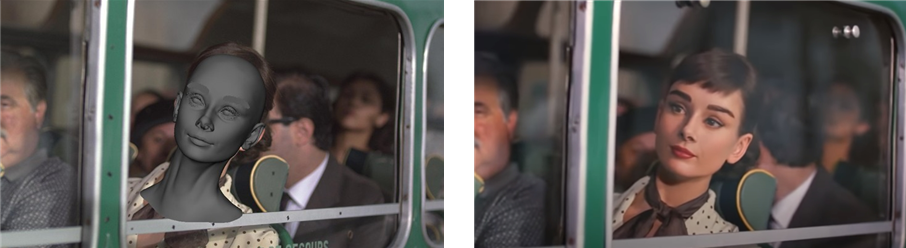 3차원 얼굴 모델링으로 이루어진 오드리 헵번의 디지털 휴먼. (사진=Framestore. Audrey Hepburn™ © 2013 Sean Hepburn Ferrer and Luca Dotti).