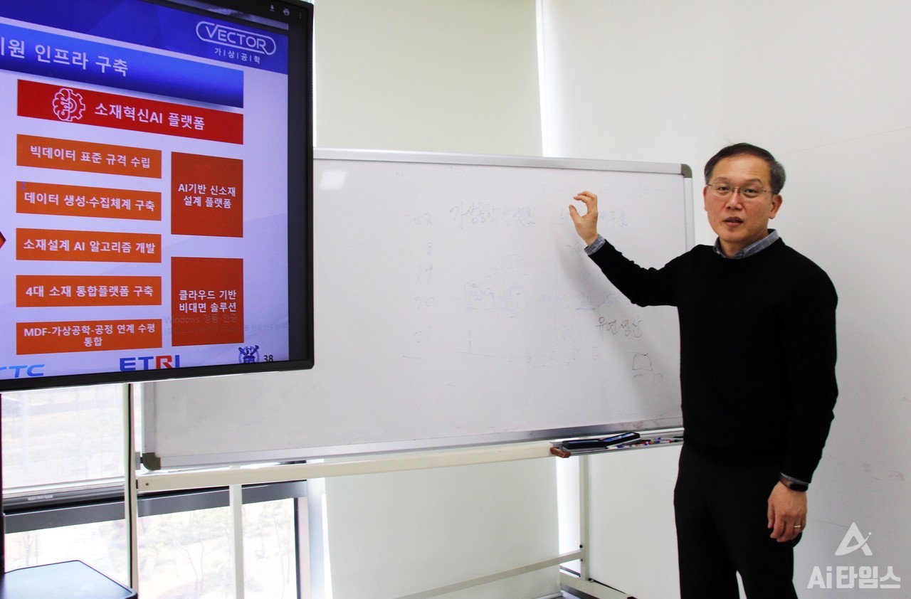 소재개발 AI에 대해 설명하는 현상일 연구원 (사진=양대규 기자)
