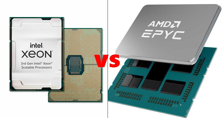인텔 3세대 제온 프로세서와 AMD 에픽 프로세서 (원본=인텔, AMD)