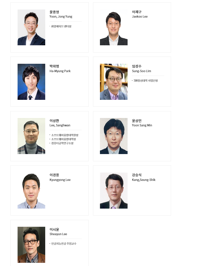 인공지능 전공 교수진. (출처=국민대 소프트웨어융합대학원 홈페이지)