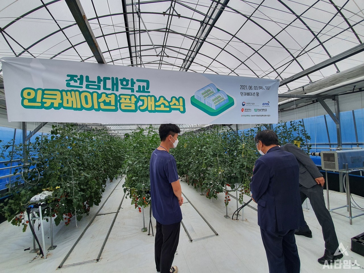 지난 3일 열린 전남대학교 ‘인큐베이션 팜’ 개소식의 참석자들이 인큐베이션 팜을 둘러보는 모습. (사진=한태호 SMART영농창업특성화사업단장 제공).
