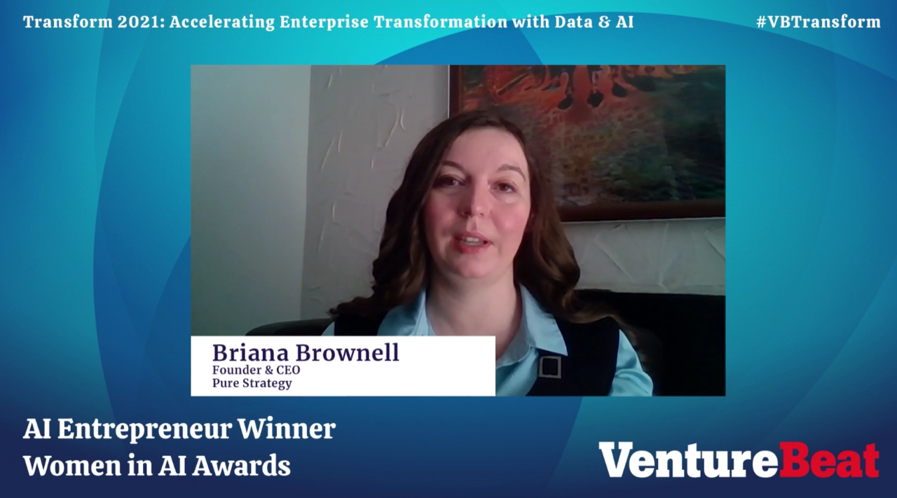 브리애나 브라우넬 퓨어 스트래티지 대표가 AI 기업인상 수상소감을 말하고 있다. (캡처=박혜섭 기자). 