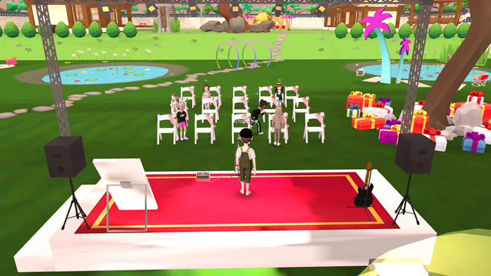 ‘청년 6주 살기’ 프로젝트에 참여하는 청년들은 메타버스 공간에서 처음 만나 자신이 꾸민 아바타를 통해 서로 인사를 나누고 무대에 올라 자신을 소개했다. (사진=영암군 제공).