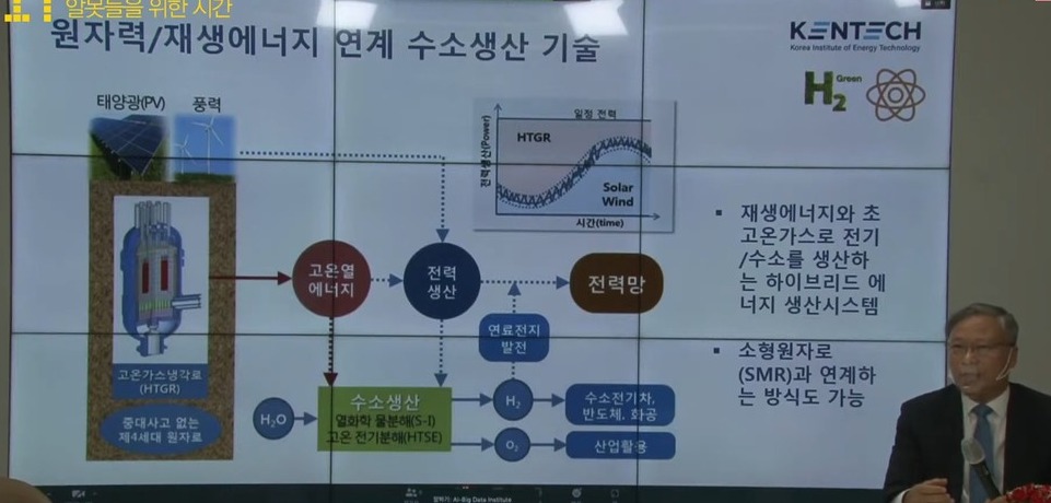 윤의준 총장이 수소에너지를 저렴하게 생산하는 기술 개발에 대해 설명하고 있다. (사진=호남대 TV 유튜브 캡처).