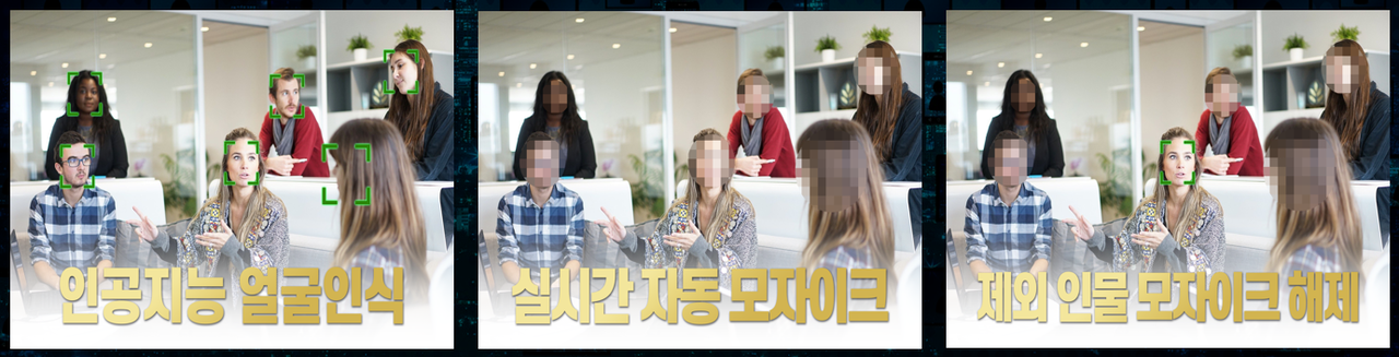 넷온의 실시간 자동 모자이크 관제 솔루션. 실시간으로 매장 내 고객 얼굴을 자동 모자이크 처리해 고객의 개인정보를 보호할 수 있다. 또 특정인물을 등록해 얼굴 모자이크를 해제할 수도 있어 블랙리스트 등에 대한 관리도 가능하다. (사진=넷온 제공).