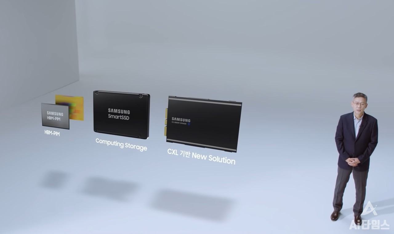 이정배 삼성전자 사장은 AI 반도체 시장 선점을 위해 HBM-PIM, 컴퓨팅 스토리지, CXL 기반 솔루션을 개발하고 있다고 밝혔다. (사진=반도체대전 행사 캡쳐)