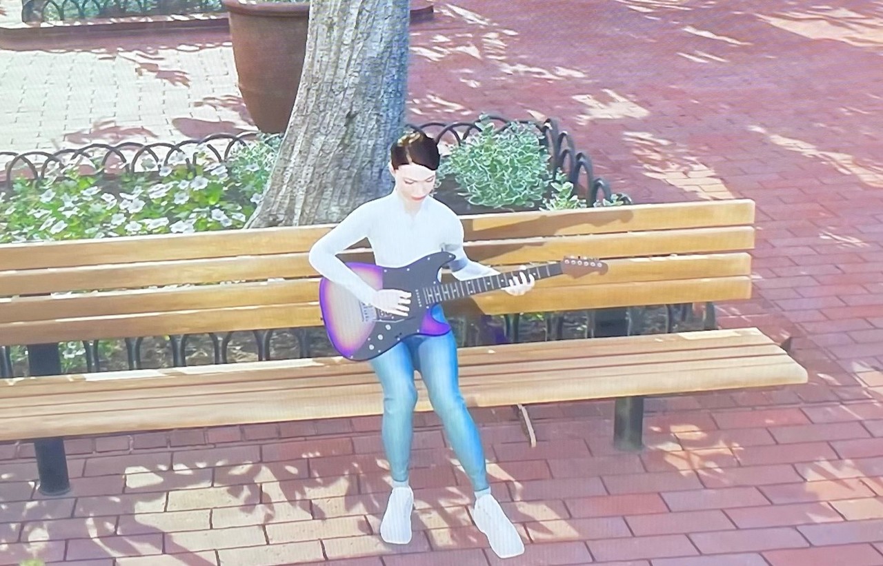올해 5월 출시된 디지털 뮤지션 '로아'가 메타버스로 구현된 길거리에서 버스킹하는 모습. (출처=이모션웨이브)