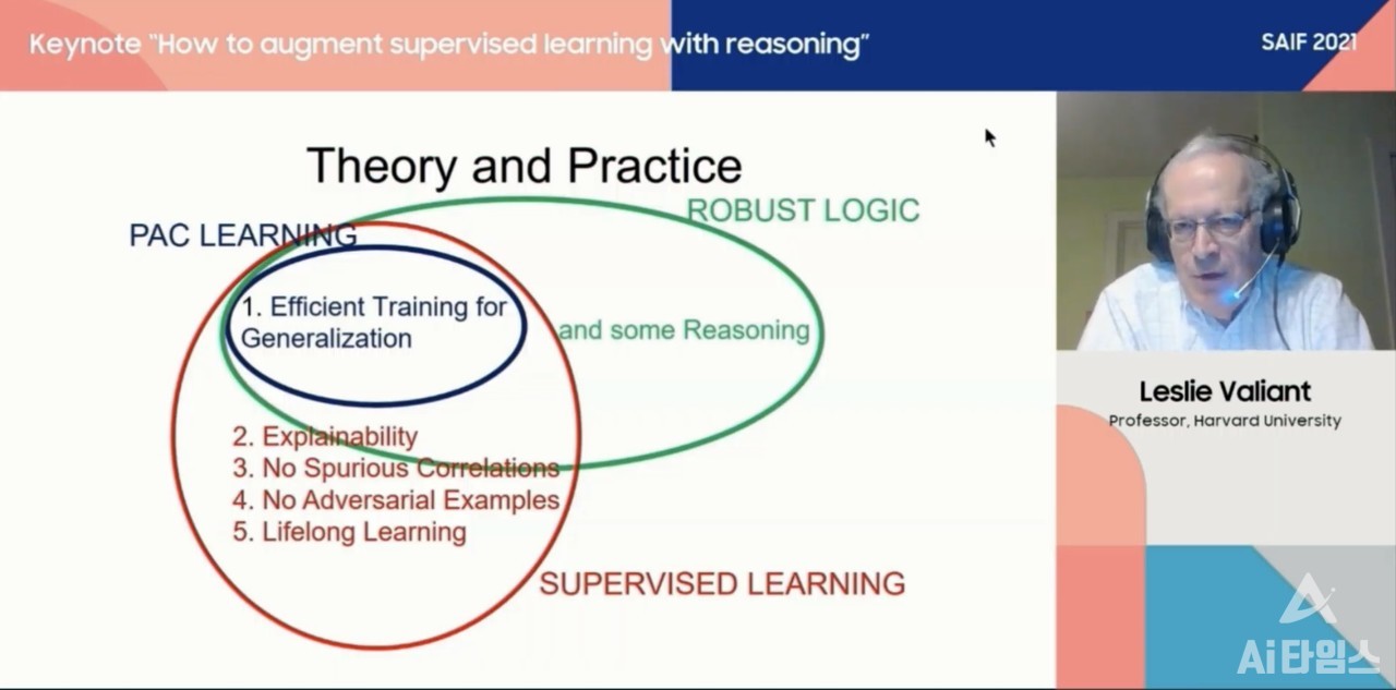 레슬리 밸리언트 교수는 PAC 러닝과 로버스트 로직 방식이 AI 추론에 유리하다고 설명했다. (사진=삼성 AI 포럼 캡쳐)
