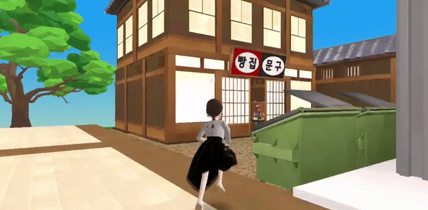 나주역사를 나와 좀 더 걷다 보니 지금의 광주 금남공원 자리에 문을 열었던 장재성 빵집과 김기권 문방구점 간판이 나왔다. (영상=학생독립운동 메타버스기념관 월드 캡처).