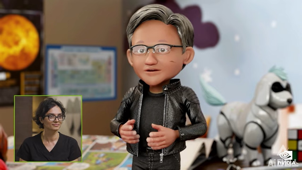 젠슨 황 CEO.의 모습을 아바타로 연출한 모습. (사진=GTC 2021 캡쳐)