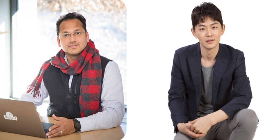 비제이 자나파 레띠(Vijay Janapa Reddi) 하버드대 엣지 컴퓨터연구소 교수(왼쪽)와  김태원 구글코리아글로벌비즈팀 전무(오른쪽)가 ‘AICON 광주 2021’ AI 글로벌 컨퍼런스에서 기조강연을 한다. (사진=AICON 광주 2021 홈페이지).