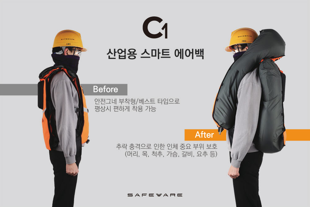 세이프웨어가 제작하고 있는 인체 보효용 웨어러블 에어백 시스템. (사진=세이프웨어 제공).