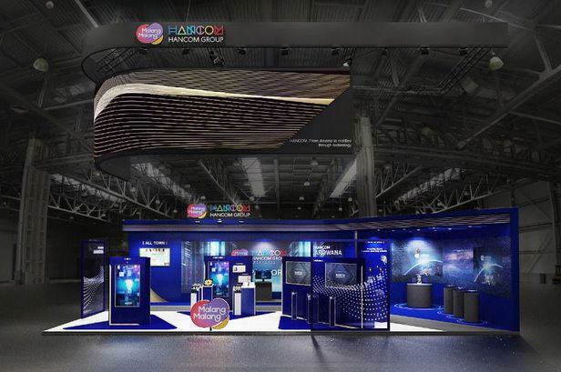 한글과컴퓨터그룹이 내년 1월 5~8일 미국 라스베이거스에서 열리는 세계 최대 가전·정보기술(IT) 전시회인 ‘CES 2022’에 참가한다. 사진은 한컴그룹이 CES 2022 전시장 내에 마련한 부스. (사진=한글과컴퓨터그룹 제공).