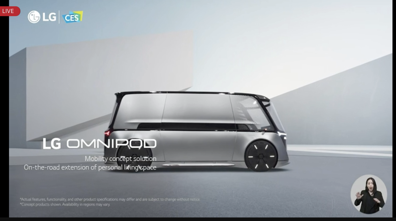 LG가 선보인 옴니팟. 상용화 계획은 정해지지 않았다. (출처=CES 2022 행사 캡처)