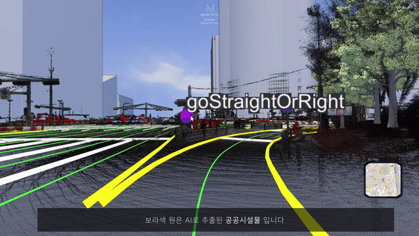 모빌테크가 CES 2022에서 공개한  3D 데이터 플랫폼 '레플리카 시티'내 인공지능 기술로 공공시설물을 추출하고 있는 모습. (사진=모빌테크 제공).