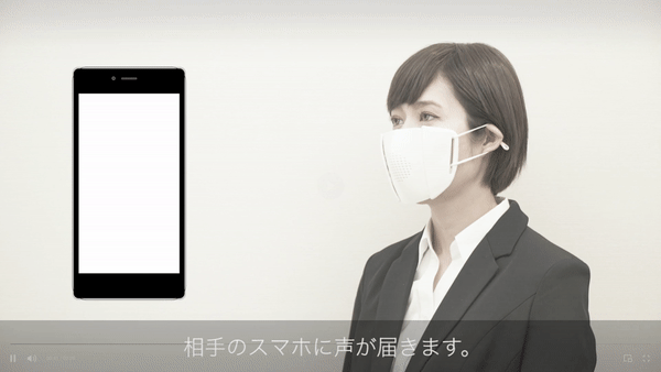 스마트 마스크 C-FACE를 착용한 상태에서 말을 하면 스마트폰에 문자로 표시된다. (사진=도넛 로보틱스 홈페이지 캡처).