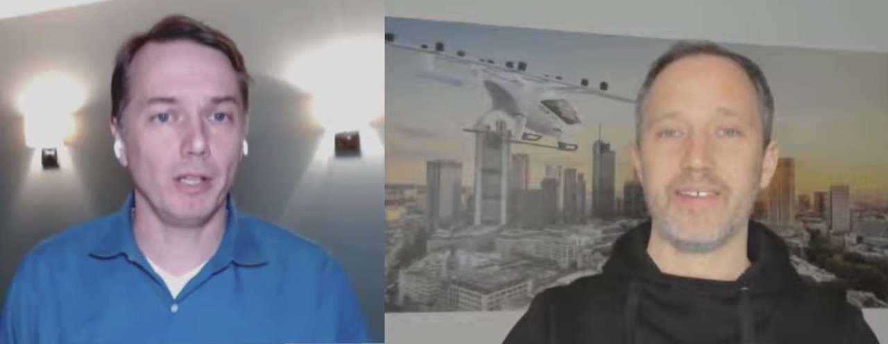 (왼) 크리스 엄슨 오로라 CEO는 자율주행 기술과 사회적 효용가치를 (오) 플로리안 로이더 볼로콥터 CEO는 UAM 미래 비전에 대해 발표 중이다. (사진=행사 캡처/편집=김미정 기자)