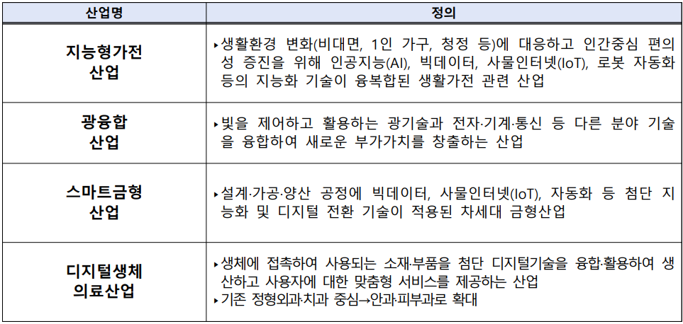 '2022년 광주 청년창업 지원 프로그램'의 광주지역 주력산업군 정의. (자료=광주창조경제혁신센터 홈페이지).