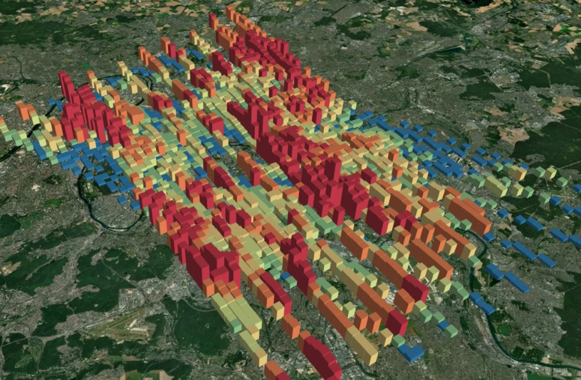 프랑스 파리 지역의 OCO-2 위성 관측 데이터 시각화 자료. (사진=SIA)