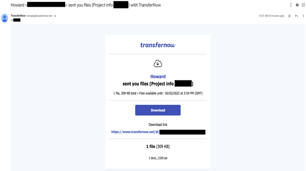 합법적인 서비스를 통해 도착하는 악성코드 다운로드 초대.(사진=구글)