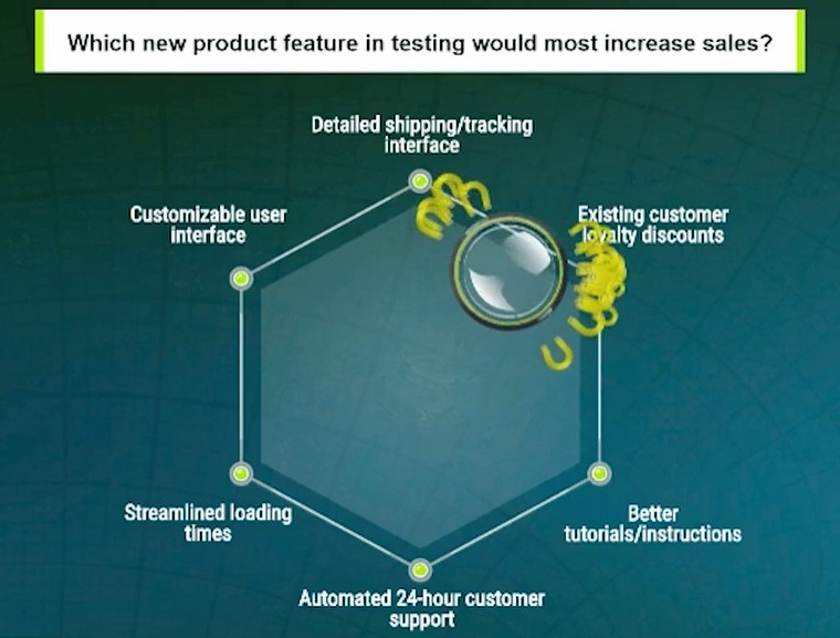 스웜 AI 질문 “테스트 중인 신제품의 어떤 기능이 매출을 가장 많이 증가시킬까?”와 선택 예.(사진=유나니머스 AI)