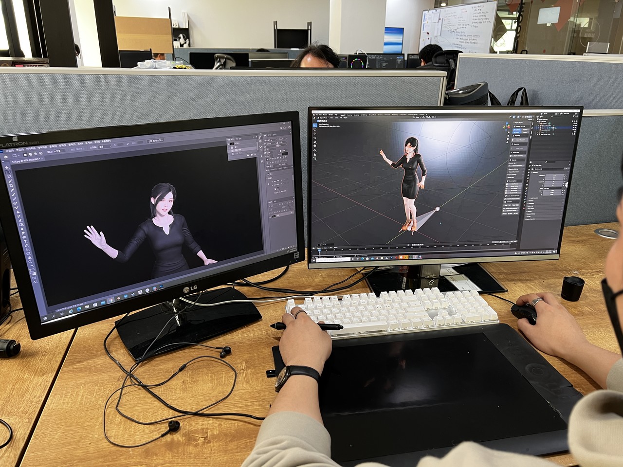 광주 대표 가상인간으로 부상할 엘비의 제작과정을 담은 모습. (사진=블루캡슐 제공).