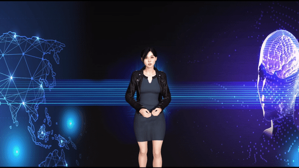 가상인간 '엘비'가 지난 23일 열린 광주 AI 행사에서 광주 인공지능종합지원센터와 창업캠프에 대해 소개하고 있다. (영상=블루캡슐 제공). 