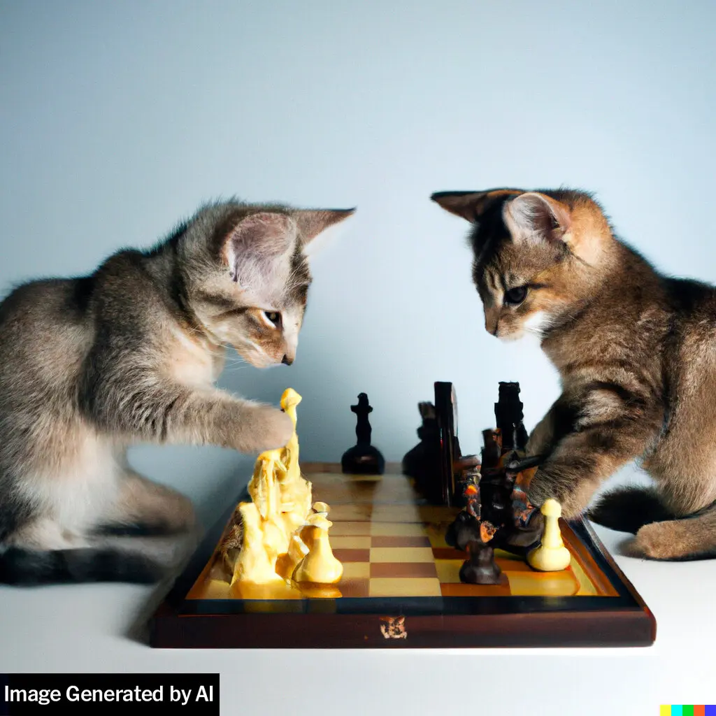 DALL-E 2는 "체스를 하는 고양이"에 대한 명령에서 이 이미지를 생성했다.(사진=오픈AI)