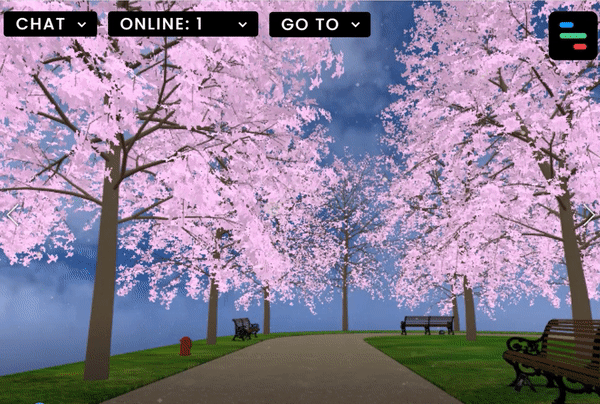 팀스토리의 개방형 메타버스 플랫폼 '유스토리(U-Story)'에서도 벚꽃이 휘날리는 산책로를 걸을 수 있다. (사진=유스토리 캡처). 