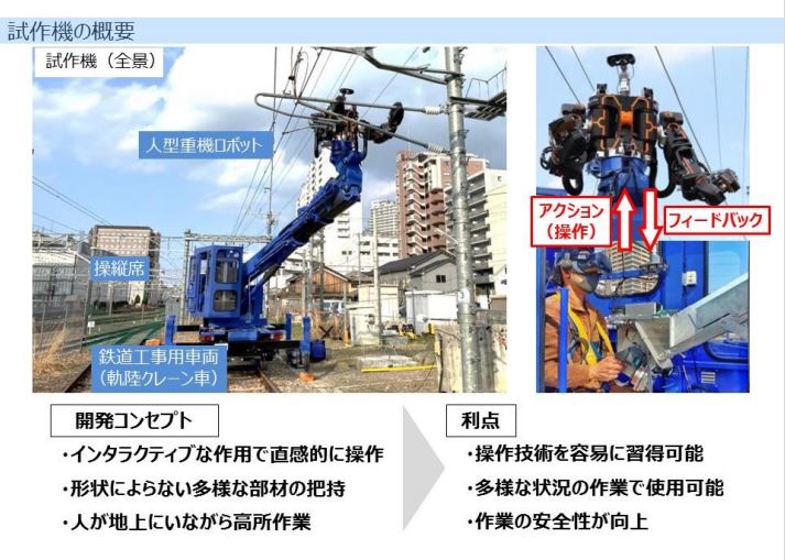 인간형 중장비로봇은 무거운 부품을 쉽게 들 수 있으며, 원격 작업으로 안전하게 작업을 수행할 수 있다. (사진=JR니시니혼).