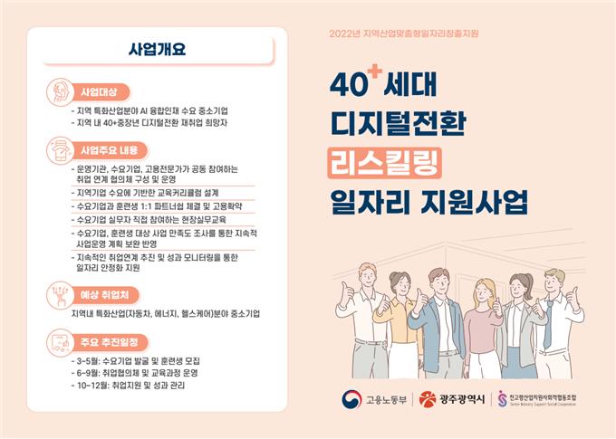 '40+세대 디지털전환 리스킬링 일자리 지원사업' 리플렛. (사진=광주광역시 제공).