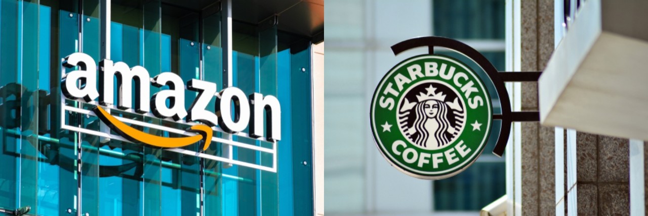 아마존과 스타벅스(사진=셔터스톡 편집)
