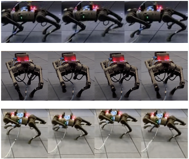 안전 RL 프레임워크의 세 가지 다리 이동 기술: 효율적인 보행(상), 캣워크(중), 두 다리 균형(하).(사진=구글)