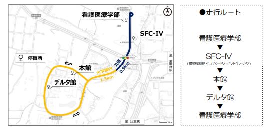 운행 노선은 게이오대 쇼난후지사와 캠퍼스부터 간호의료학부 건물까지 2.2km에 달하는 거리다. 이 노선에는 공도도 포함되어 있다. (사진=게이오대학 제공).