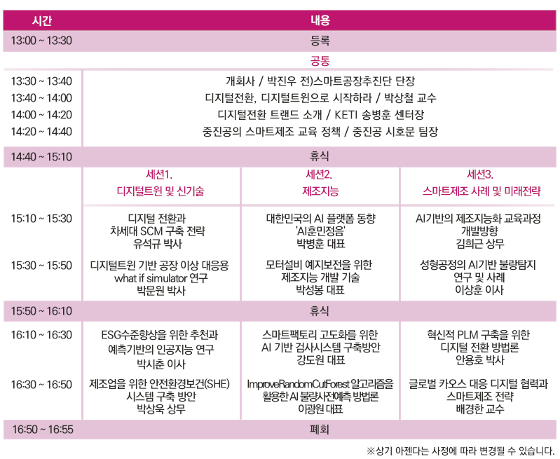 제3회 제조지능 컨퍼런스 아젠다. (사진=KIDMA 홈페이지 캡처)